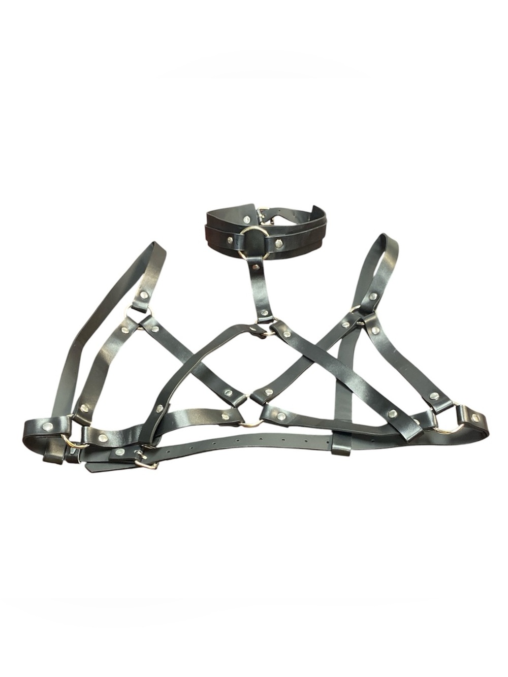 NWOT‎ Strappy Faux Leather Harness Bralette in Metallic Gray H37